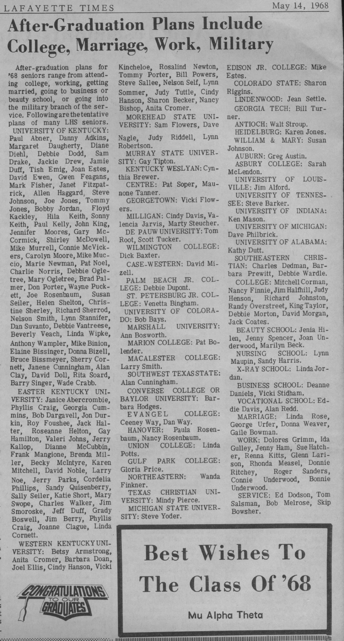 After-Graduation Plans, Lafayette Times, May 14, 1968
