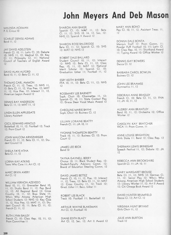 Lafayette 1970 Senior Directory