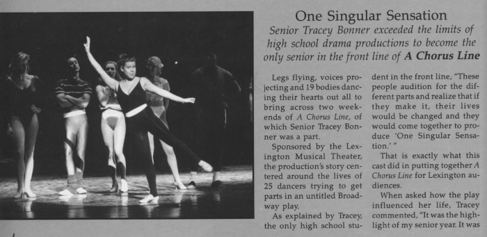 1991 Yearbook inset: Tracey Bonner, 'One Singular Sensation'